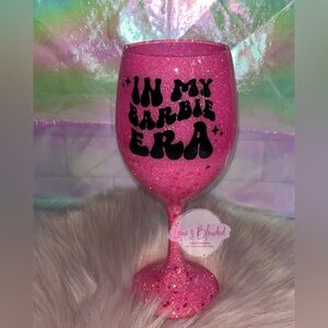 20oz Pink Glitter Wine Glass - "In My Barbie Era"